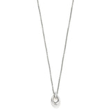A silver-colored Brighton Meridian Geo Oval Mini Necklace with a small geometric pendant on a chain.