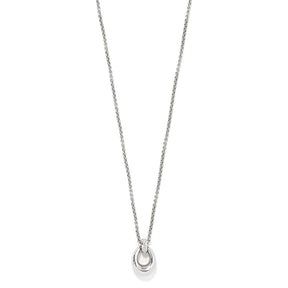 A silver-colored Brighton Meridian Geo Oval Mini Necklace with a small geometric pendant on a chain.