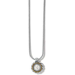 Necklace with a round pendant featuring a pearl on a white background