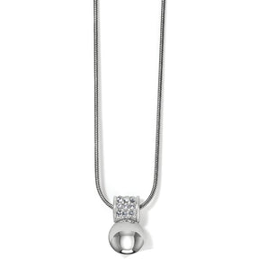 A Brighton Meridian Petite Necklace with a silver chain and a round pendant featuring a clear crystal.
