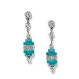 Pair of earrings with turquoise and silver design on a white background