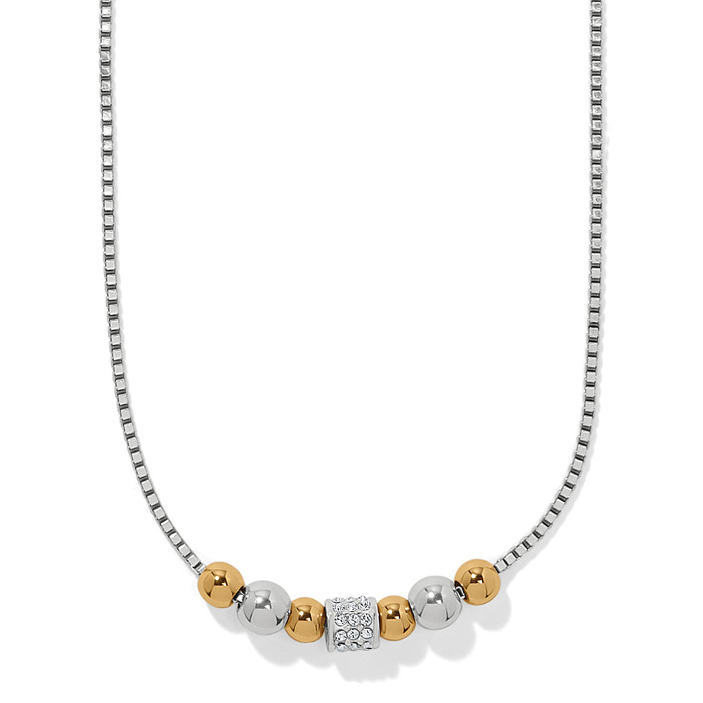 Necklace with gold and silver beads on a white background