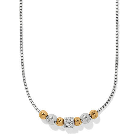 Necklace with gold and silver beads on a white background