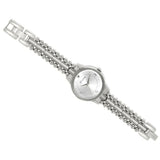 Silver watch with chain-like bracelet on a white background
