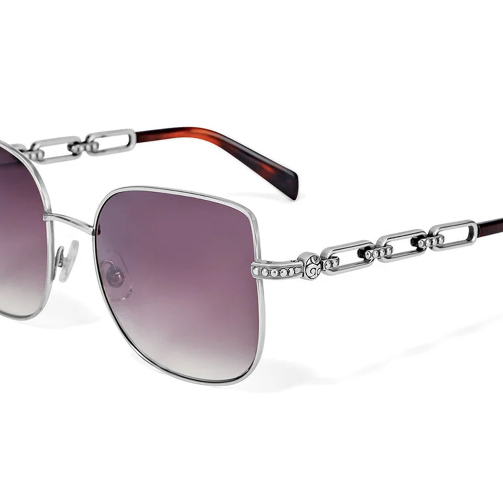 Sunglasses with chain detail on a white background