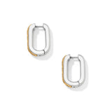 A pair of silver-toned hoop earrings with textured gold-toned inner edges, displayed on a clean white background.