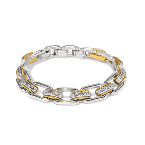 A Brighton Mosaic Two Tone Links Bracelet with silver and gold colored links, featuring a mosaic pattern.
