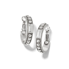 A pair of Brighton Pretty Tough Gem Crystal Hoop Earrings with silver color and gemstone accents.