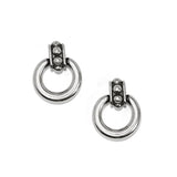 Pair of silver hoop earrings on a white background
