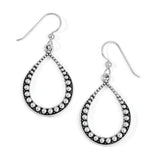 Teardrop-shaped earrings with pearl-like beads on a white background