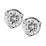 Pair of silver stud earrings with clear gemstones on a white background