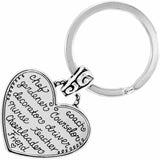 Heart-shaped keychain with engraved text on a white background