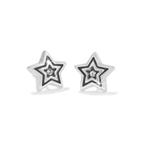 Star-shaped earrings with a central gemstone on a white background