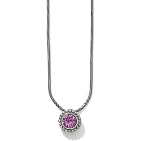 A Brighton Twinkle Amethyst Necklace with an amethyst centerpiece and silver chain.