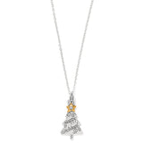 Silver necklace with a 'Happy Holidays' tree pendant on a white background