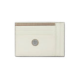 White cardholder with a circular emblem on a white background