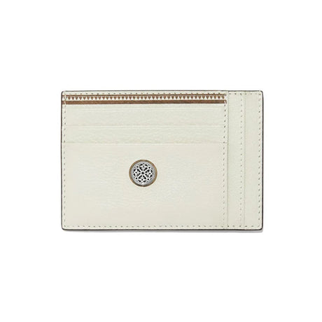 White cardholder with a circular emblem on a white background