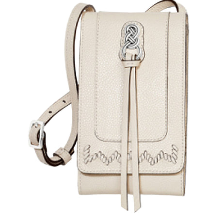 Beige handbag with decorative elements on a white background