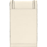 Close-up of a beige leather wallet with stitching details on a white background