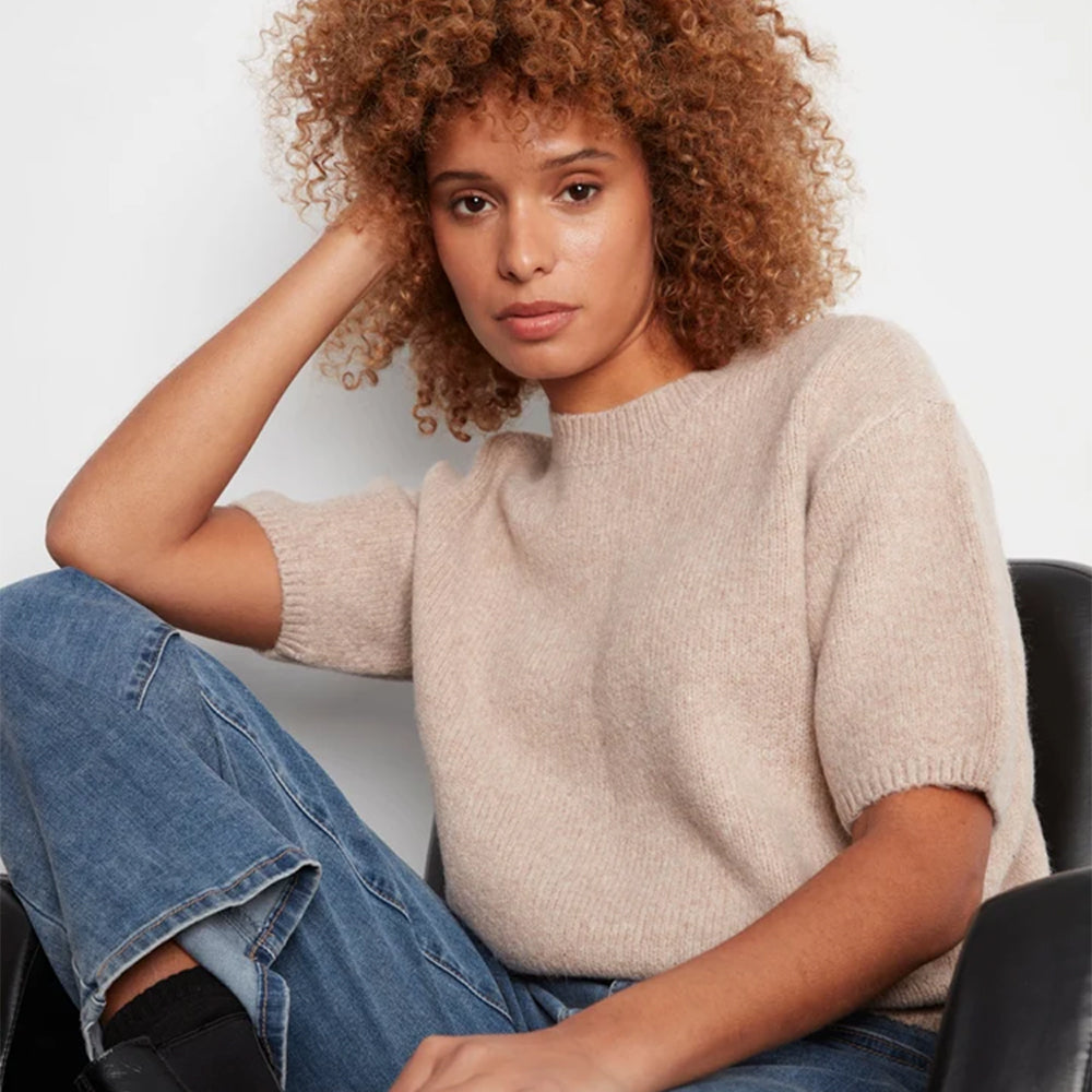 Charlie B Heather Latte Elbow Sleeve Balloon Shape Sweater