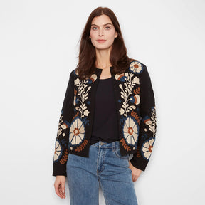 Charlie B Poem Edge To Edge Embroidered Cotton Basketweave Jacket