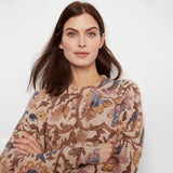Charlie B Silhouette Long Sleeve Drop Shoulder Crew Neck Printed Sweater With Zipper Detail