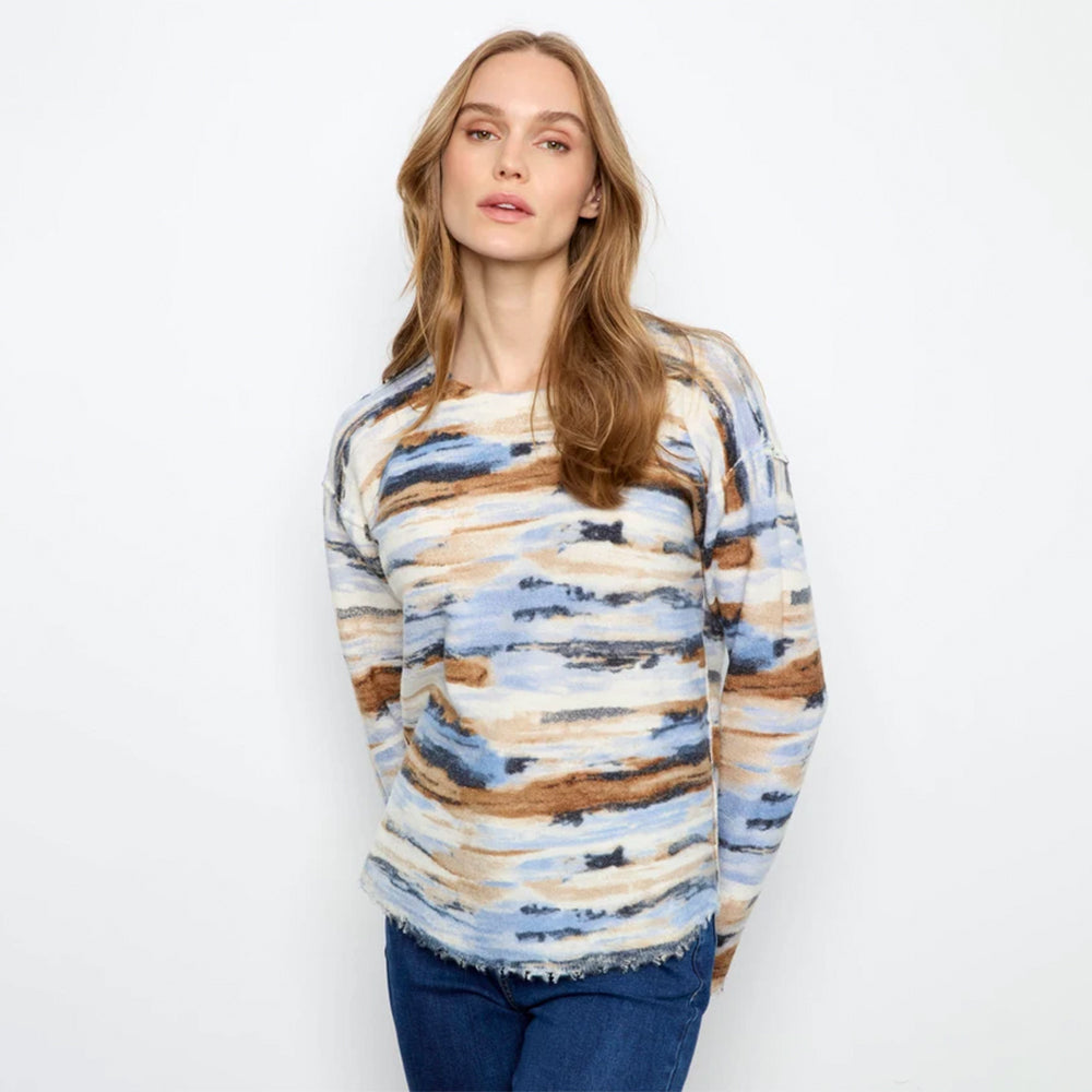 Charlie B Stream Drop Shoulder Reversible Printed Crew Neck Sweater