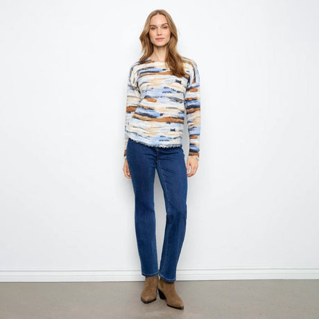 Charlie B Stream Drop Shoulder Reversible Printed Crew Neck Sweater