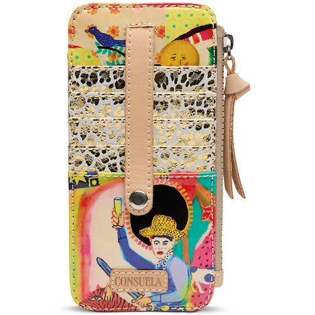 Colorful phone case with artistic design and visible brand name on a white background