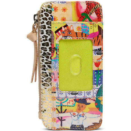 Colorful patterned phone case with a visible brand logo on a white background