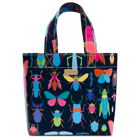 Black shoulder bag with insects on it