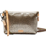 Leopard print handbag with a strap on a white background