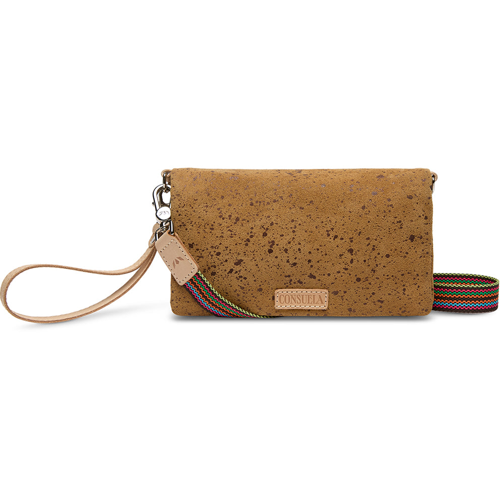 Cork handbag with a strap on a white background
