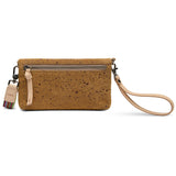 Cork wristlet with a strap on a white background