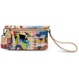 Colorful wristlet with artistic design on a white background