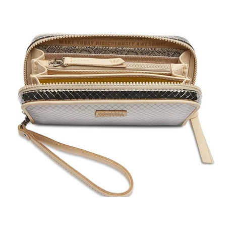 Open wallet with a strap on a white background