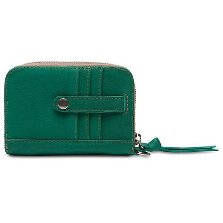 Green wallet with a strap on a white background
