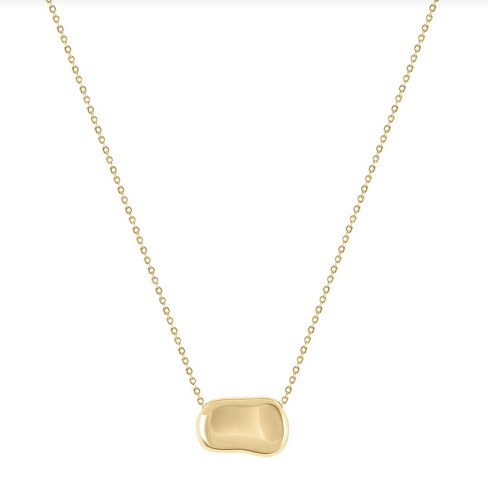 Gold necklace with a unique pendant on a white background