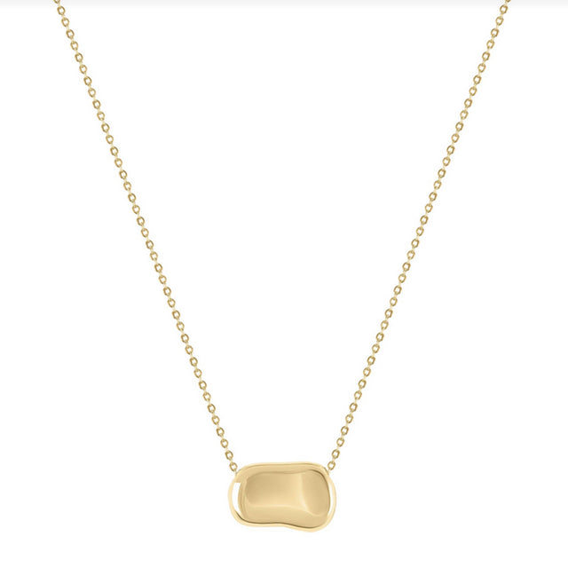 Gold necklace with a unique pendant on a white background