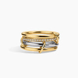 Three gold rings with diamond accents on a white background