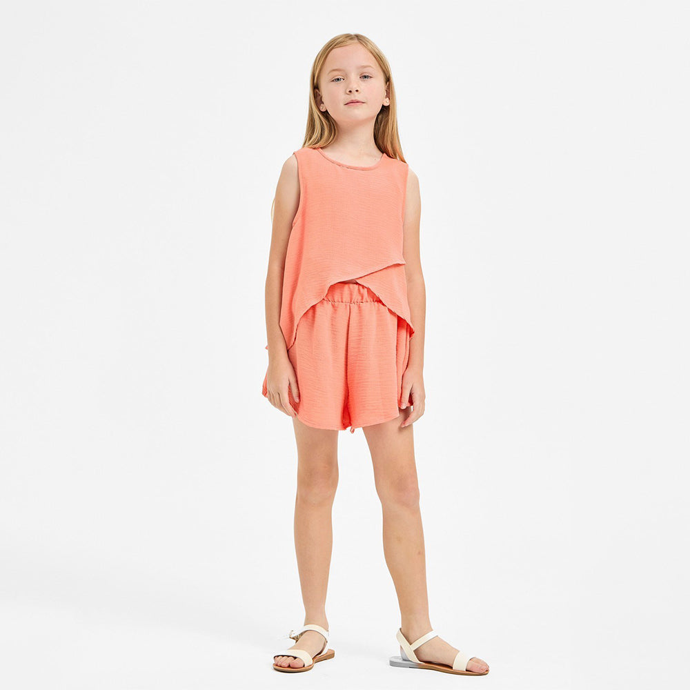 Good Girl Coral Split Wrap Front Hi/Lo Sleeveless Top