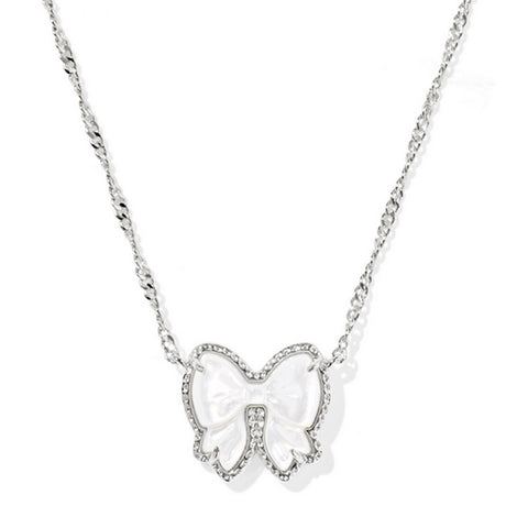 Bow-shaped pendant necklace on a white background