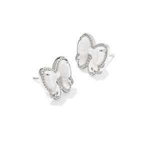 Silver/Ivory bow-shaped earrings on a white background