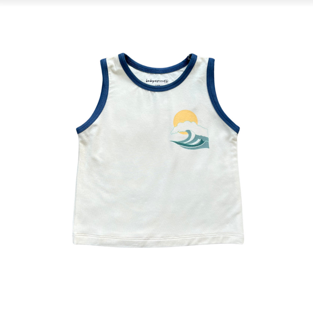 Little boys white tank with front and back print