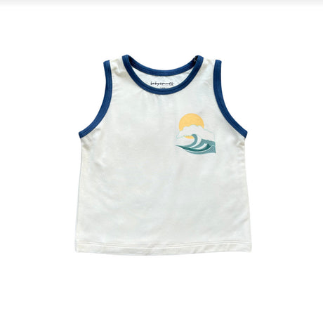Little boys white tank with front and back print
