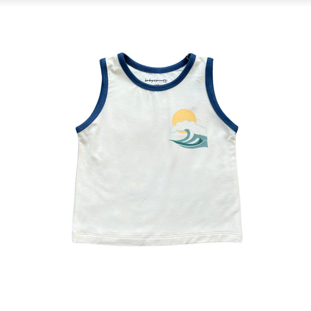 Little boys white tank with front and back print