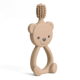 Beige bear-shaped teething ring with textured top on a white background