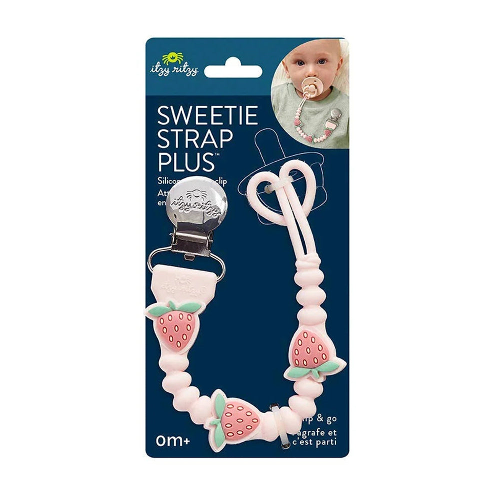 Package of Sweetie Strap Plus with strawberry design on a blue background