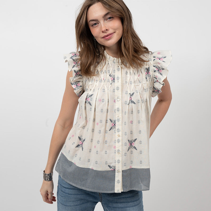Ivory Smocked And Frills Top