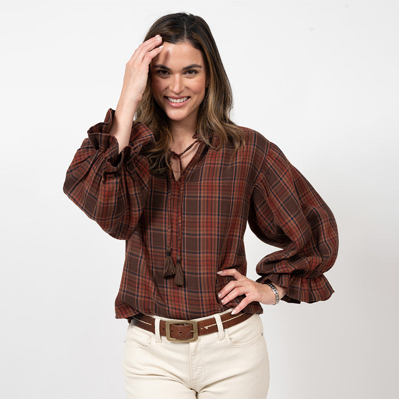 Plaid Tie Neck Top